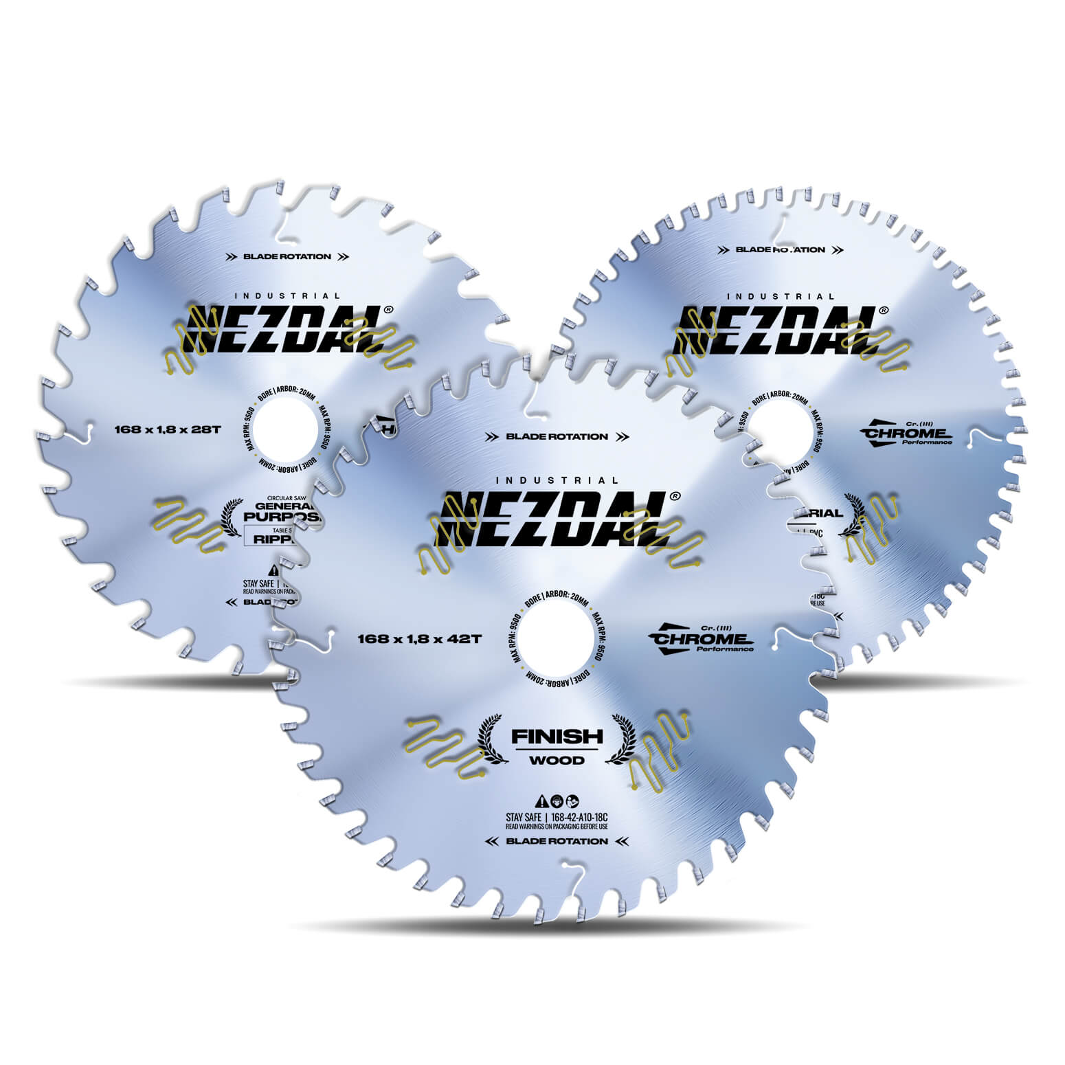 168mm Trio | 28, 42, 52T | General Purpose, Finish, Multi-Material | Industrial Quality
