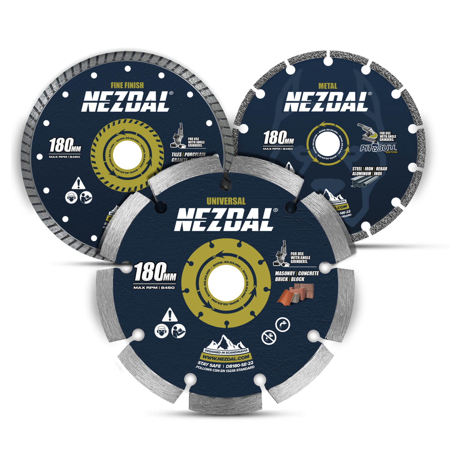 180mm | Wide range of applications | Kit with 3 diamond discs for angle grinders