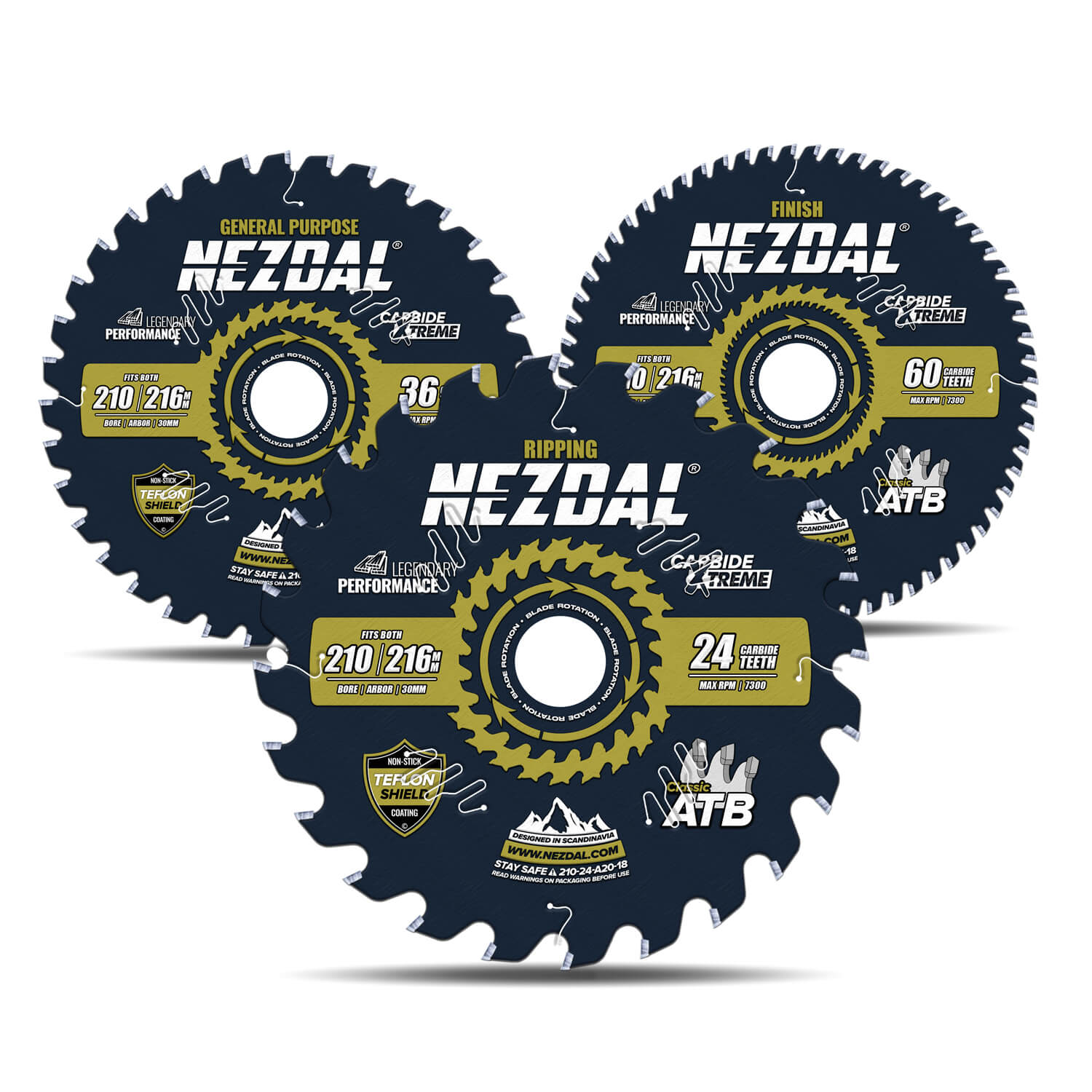 210mm Trio | 24, 36, 60T | Ripping, General Purpose, Finish | 1,8mm Kerf | Table & Circular Saw