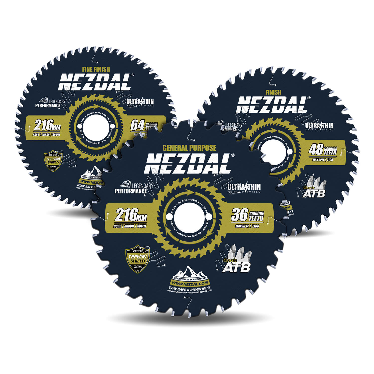 216mm Trio | 36, 48, 64T | General Purpose, Finish, Fine Finish | Ultra Thin Kerf | Ideal for battery saws