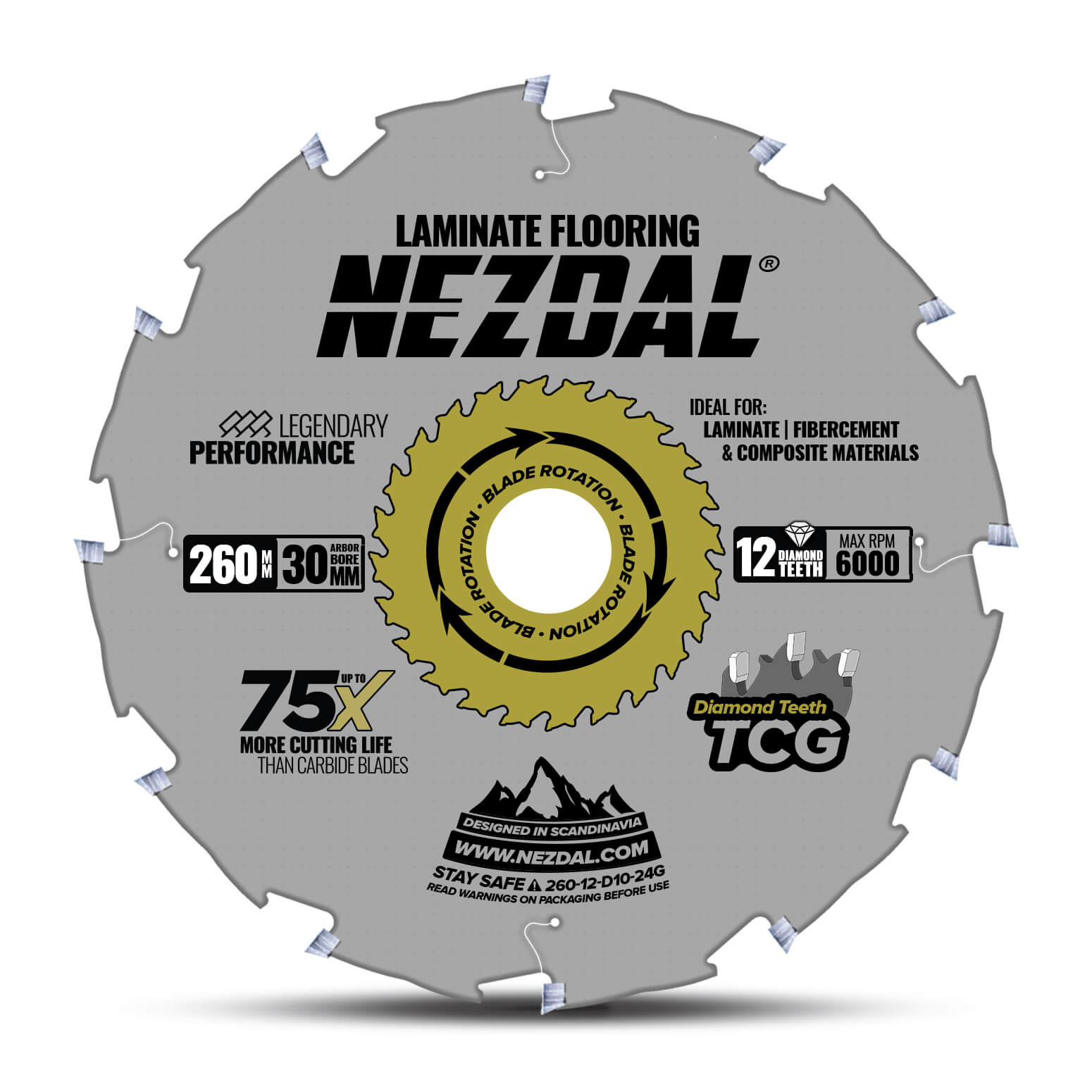 260mm | Laminate Flooring, Fibercement | Diamond Teeth | 75X Life