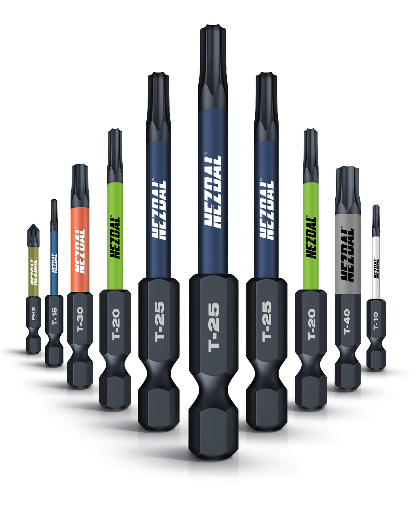 Carpenter's Favorites MegaPack | 25 sets | 60mm length | Color-coded | Perfect fit | 10 pcs Bits, Carabiner holder