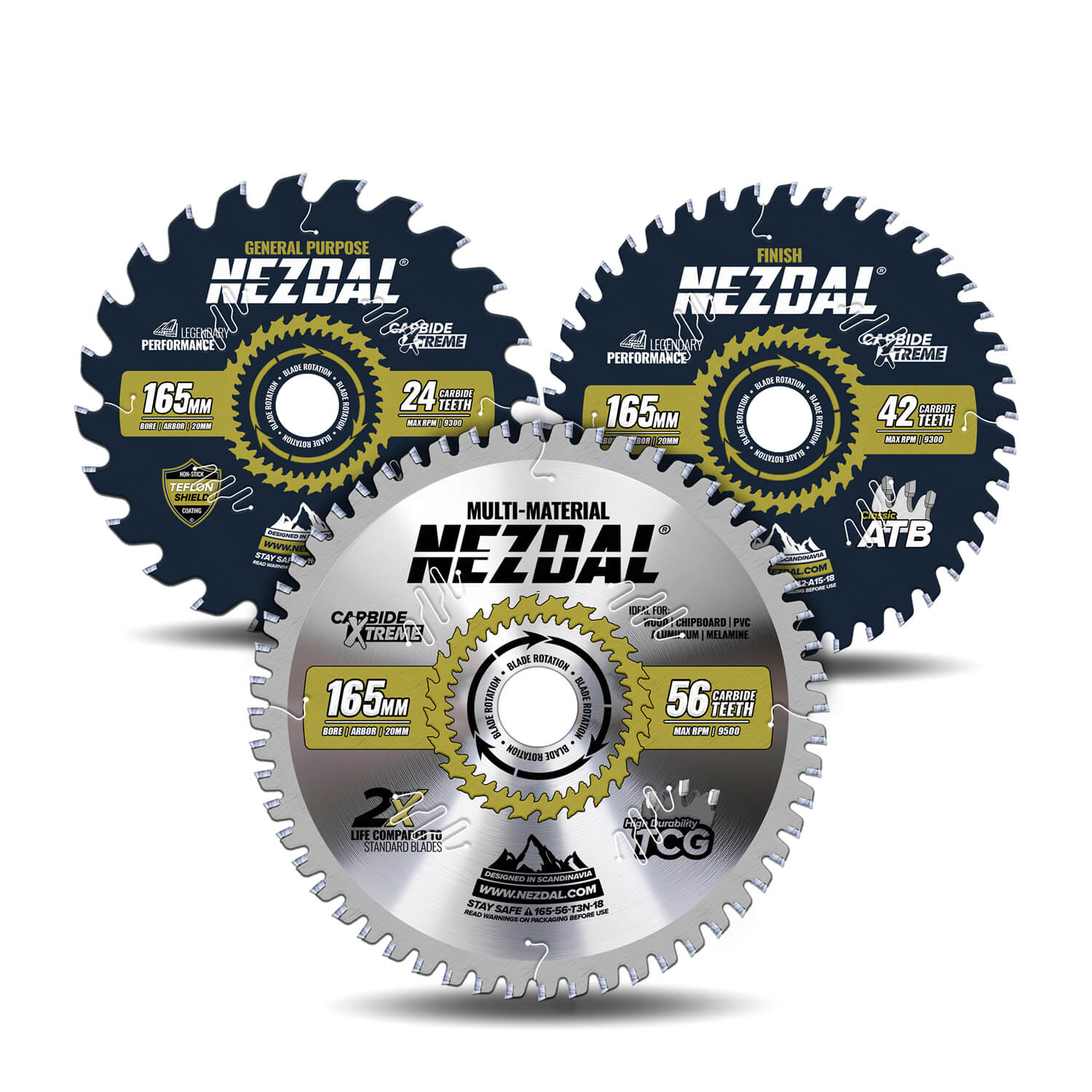 165mm Trio | 24, 42, 56T | General Purpose, Finish, Multi-Material | 1,8mm Kerf | Bestseller