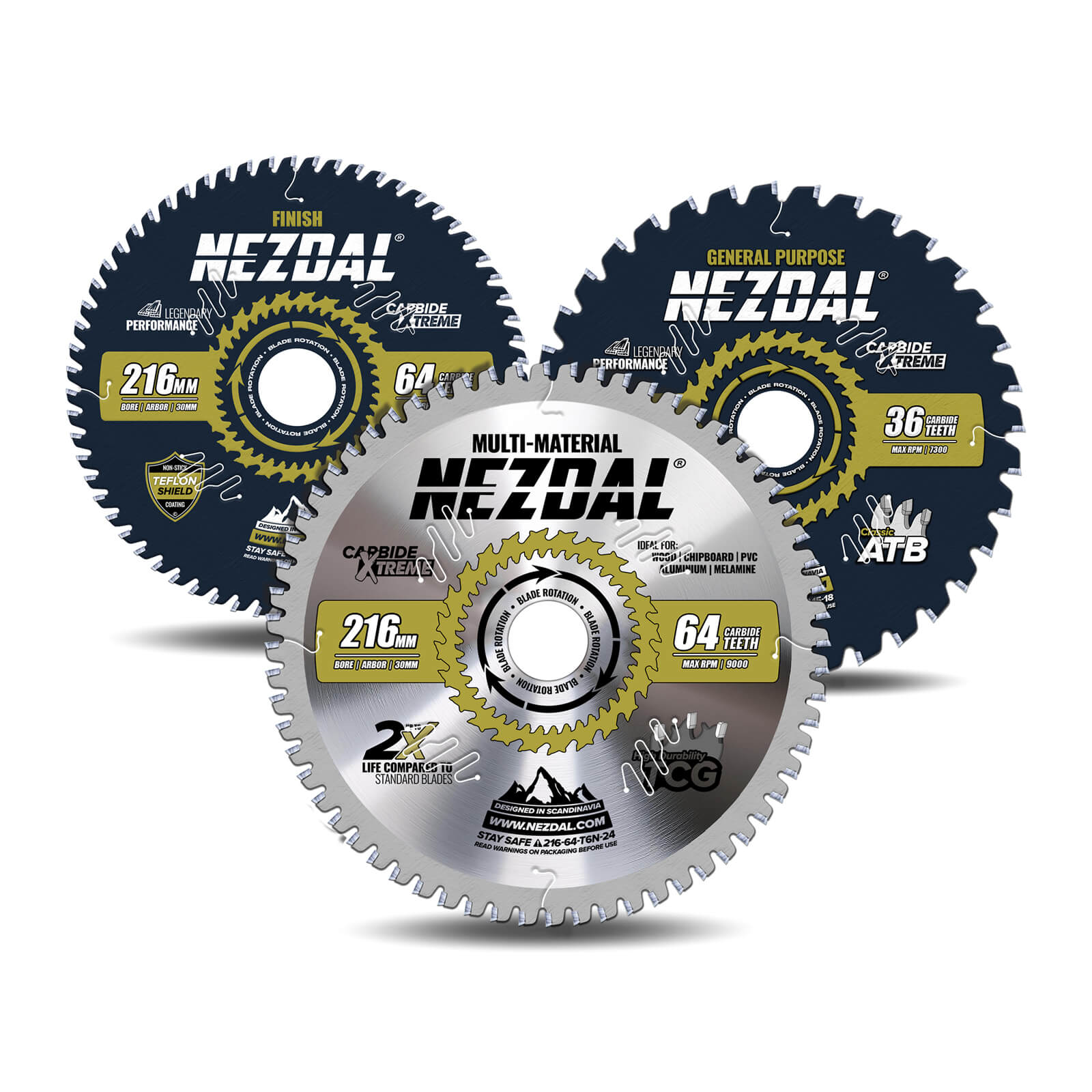 216mm Trio | 36, 64, 64T | General Purpose, Fine Finish, Multi-Material | Miter Saw