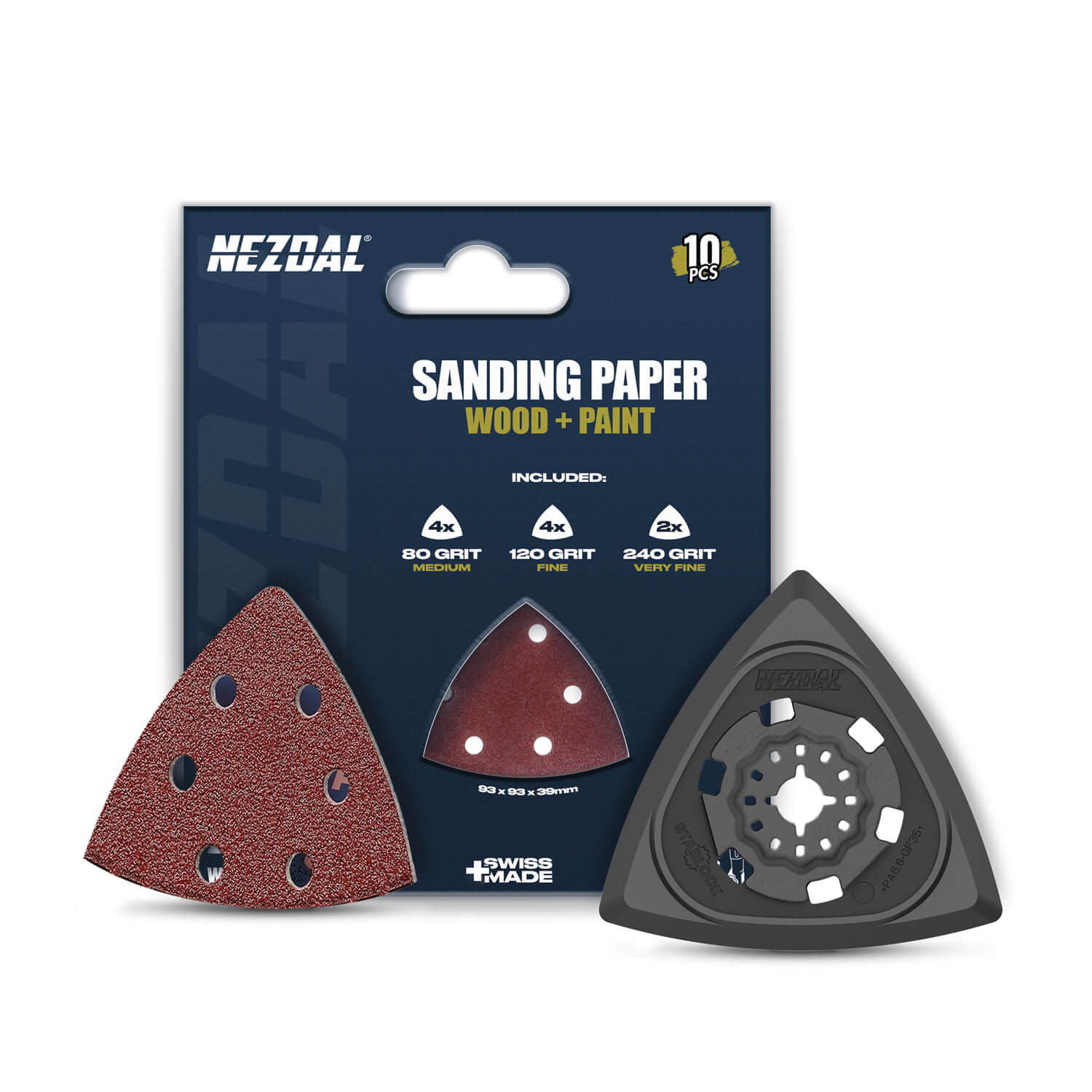 Sanding Kit | Ø93mm | P80, P120, P240 | Starlock® | Sanding pad + 10 pcs sandpaper