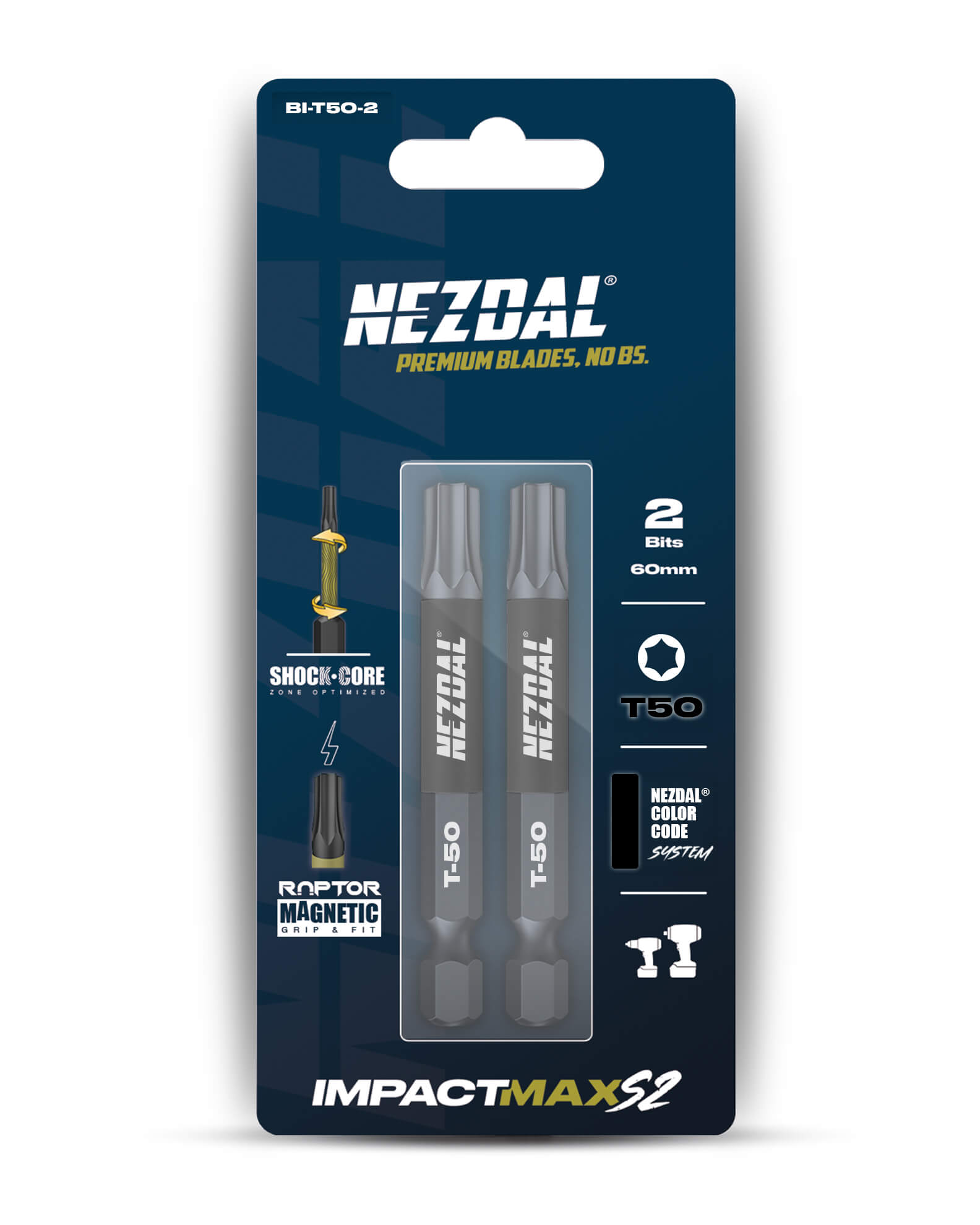 T50 | Bits | 60mm length | Color-coded | Perfect fit | For Impact & Drill Drivers | 2 pcs