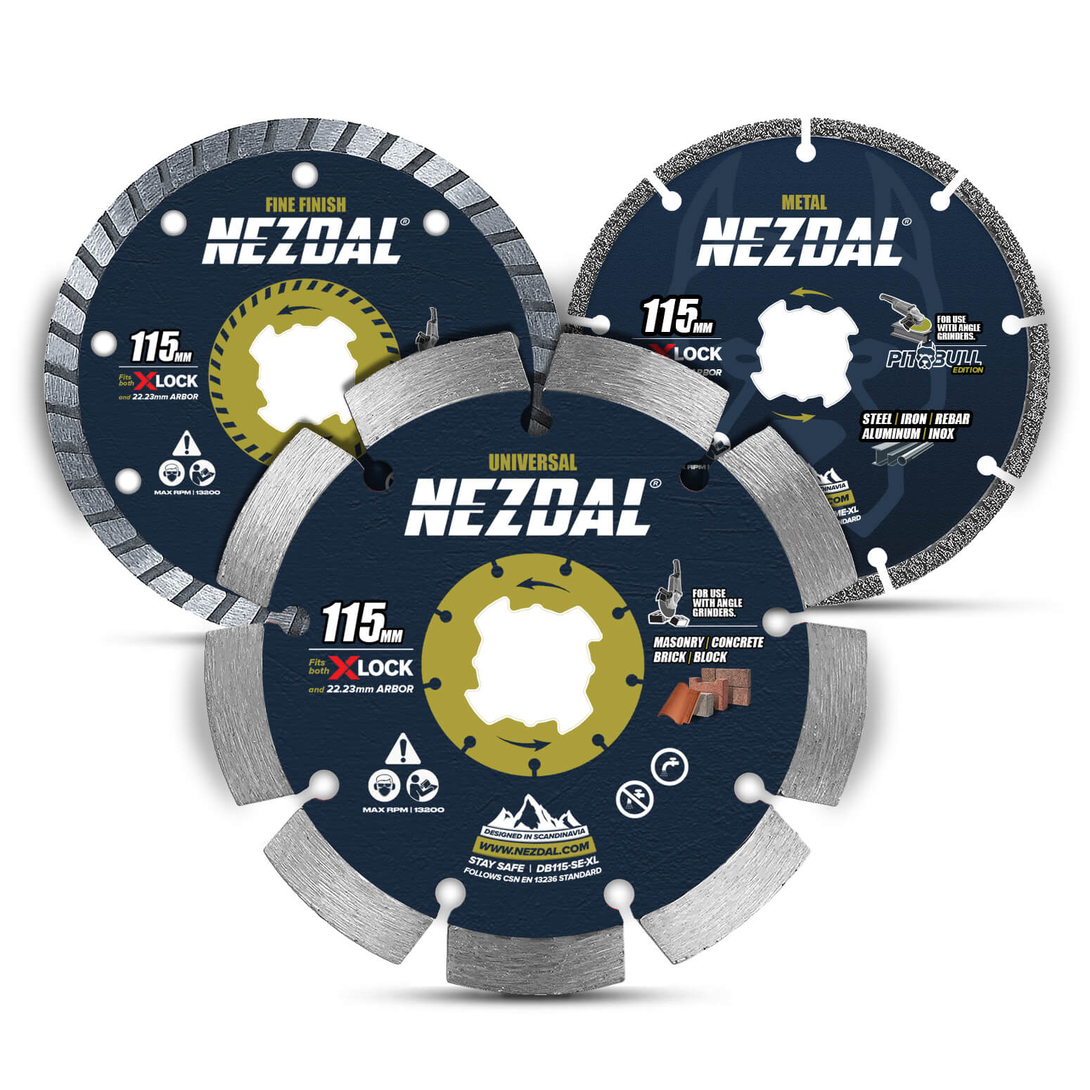 115mm | Wide range of applications | Kit with 3 diamond discs for angle grinders