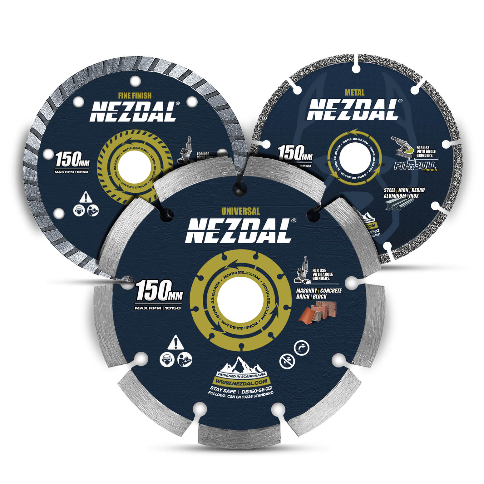 150mm | Wide range of applications | Kit with 3 diamond discs for angle grinders