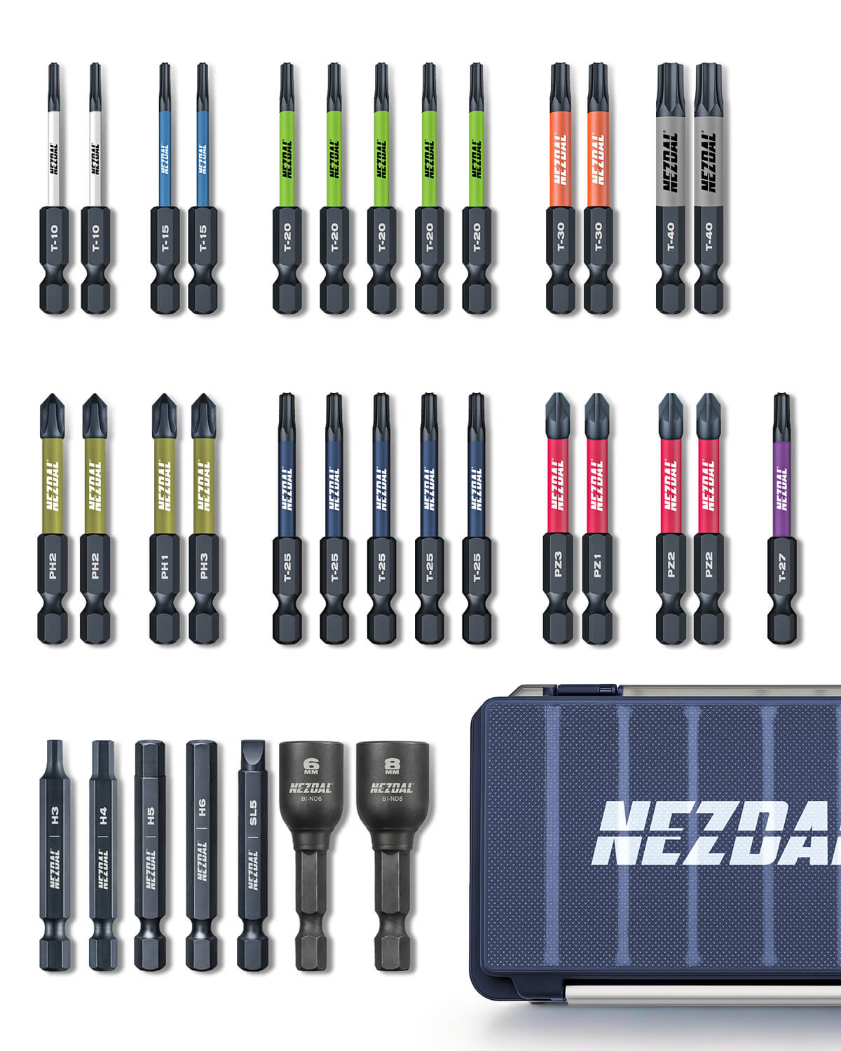 The Allrounder | 60mm length | Color-coded | Perfect fit | 34 Bits + Storage Box