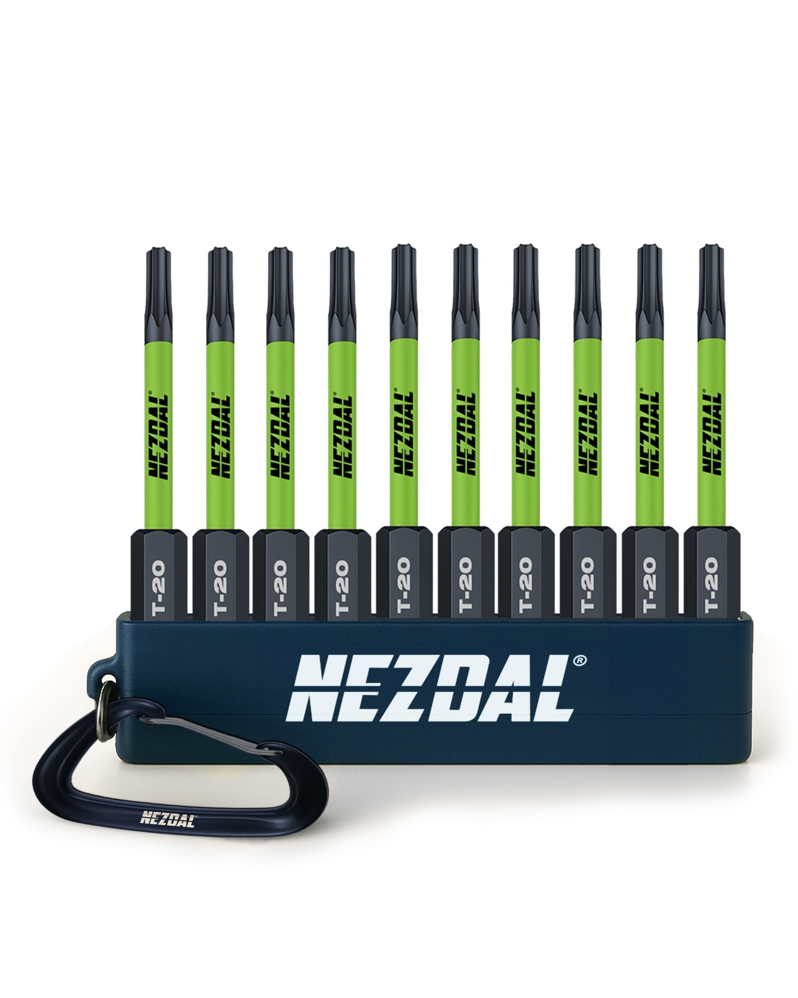T20 Pack | 60mm length | Color-coded | Perfect fit | For Impact & Drill Drivers | 10 pcs Bits, Carabiner holder