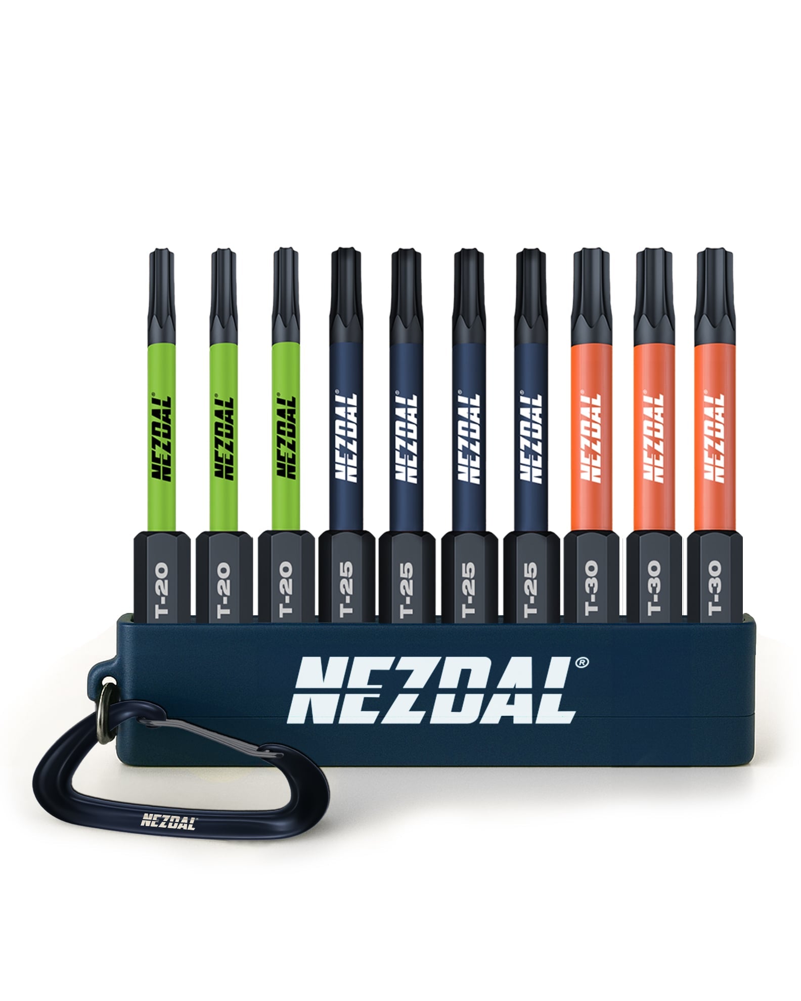 Torx Pack | T20/T25/T30 | 60mm length | Color-coded | Perfect fit | For Impact & Drill Drivers | 10 pcs Bits, Carabiner holder