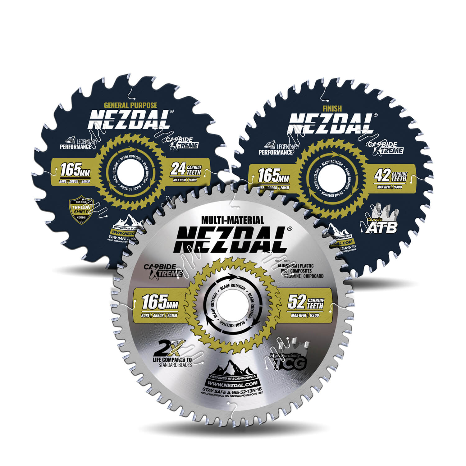 165mm Trio | 24, 42, 52T | General Purpose, Finish, Multi-Material | 1,8mm Kerf | Bestseller