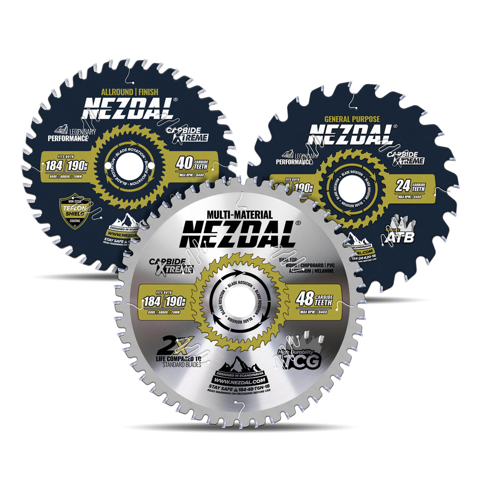 184mm Trio | 24, 40, 48T | General Purpose, Finish, Multi-Material | 30mm Arbor