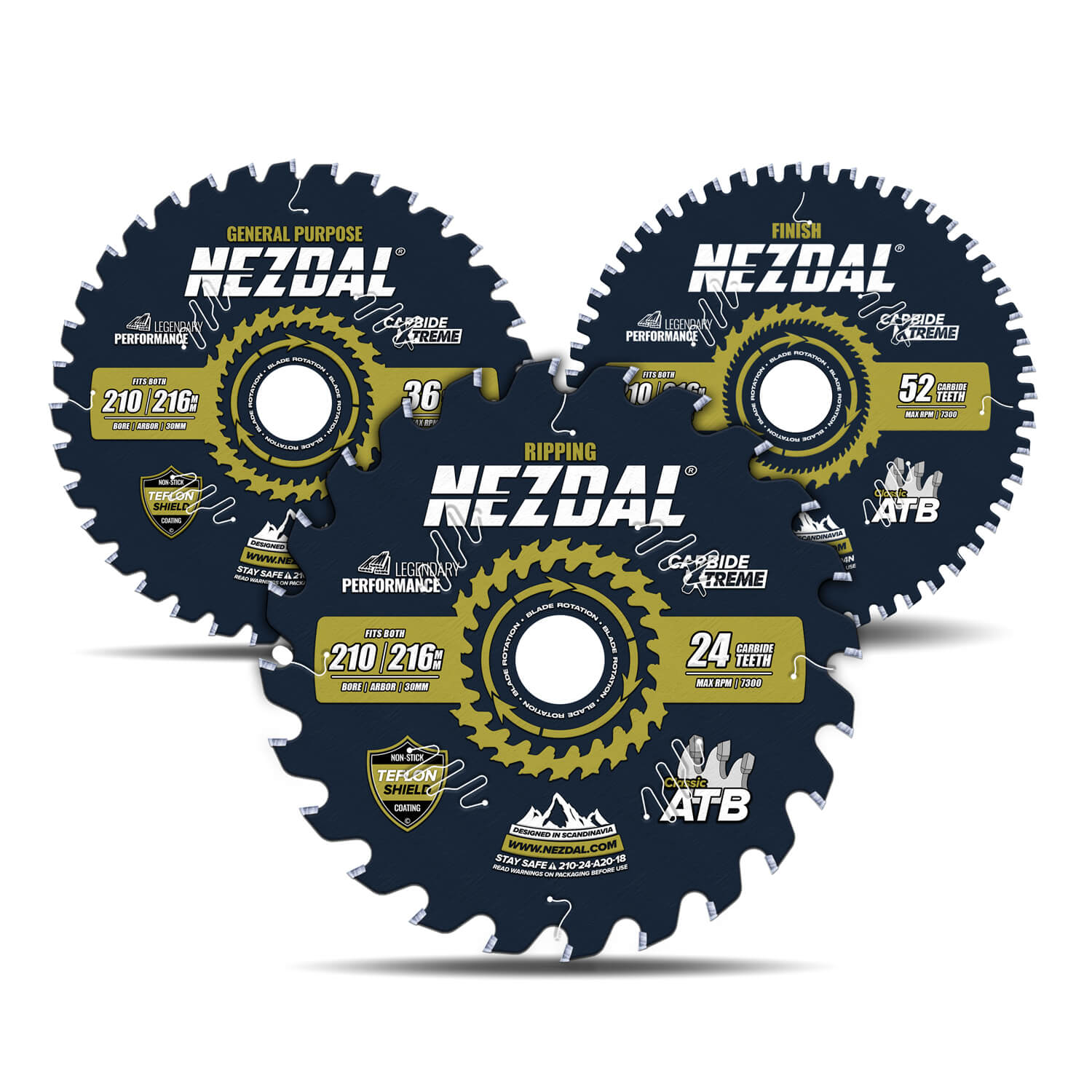 210mm Trio | 24, 36, 52T | Ripping, General Purpose, Finish | 2,4mm Kerf | Table & Circular Saw