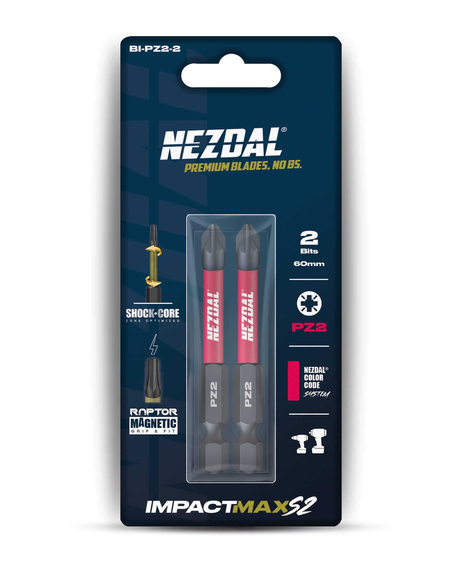 PZ2 | Bits | 60mm length | Color-coded | Perfect fit | For Impact & Drill Drivers | 2 pcs