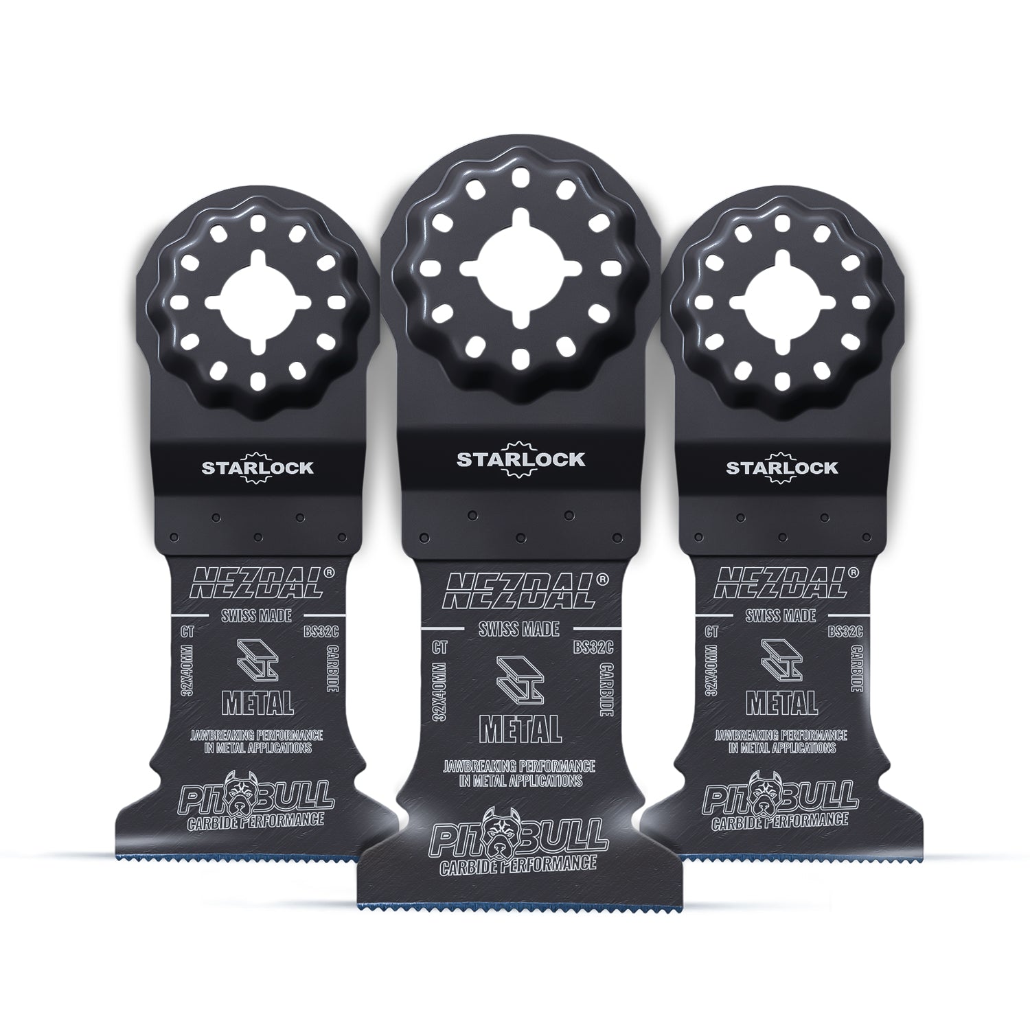 3 stk starlock multikutterblader for metall på hvit bakgrunn