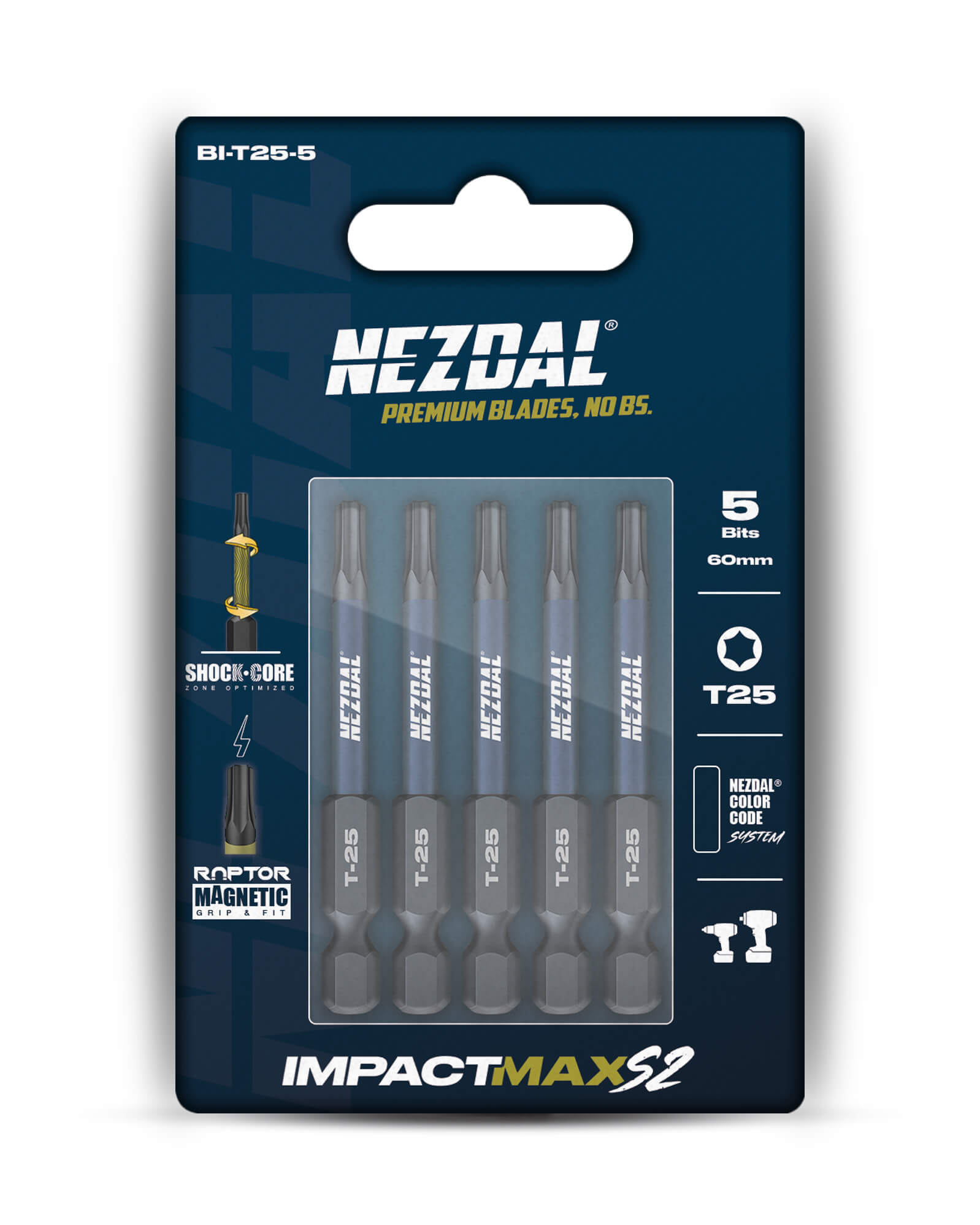 T25 | Bits | 60mm length | Color-coded | Perfect fit | For Impact & Drill Drivers | 5 pcs